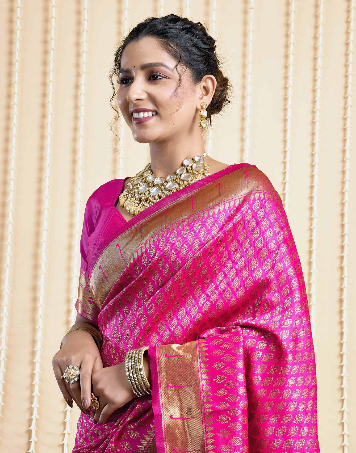 Bright Pink Silk Woven Paithani Saree