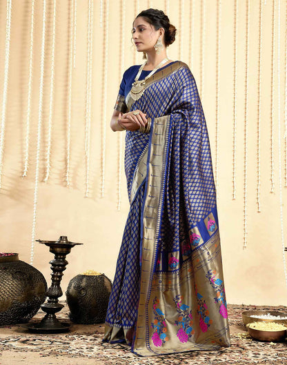 Navy Blue Silk Woven Paithani Saree