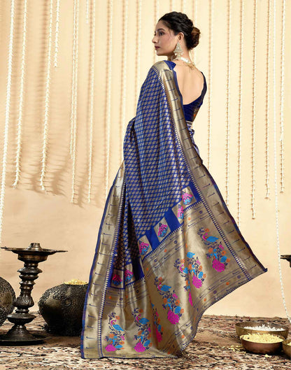 Navy Blue Silk Woven Paithani Saree