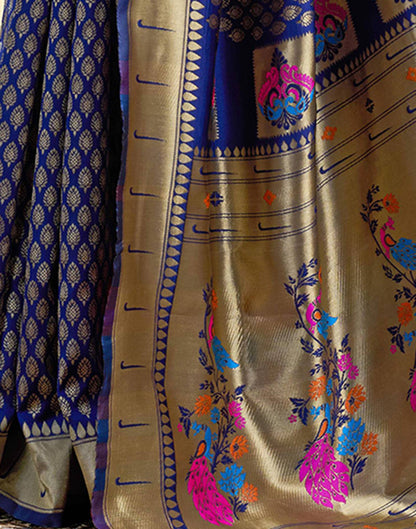 Navy Blue Silk Woven Paithani Saree