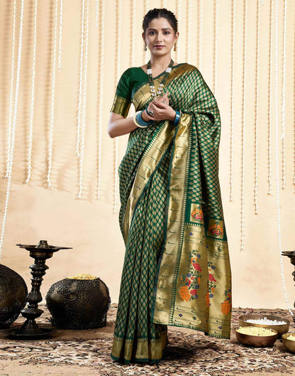 Dark Green Silk Woven Paithani Saree