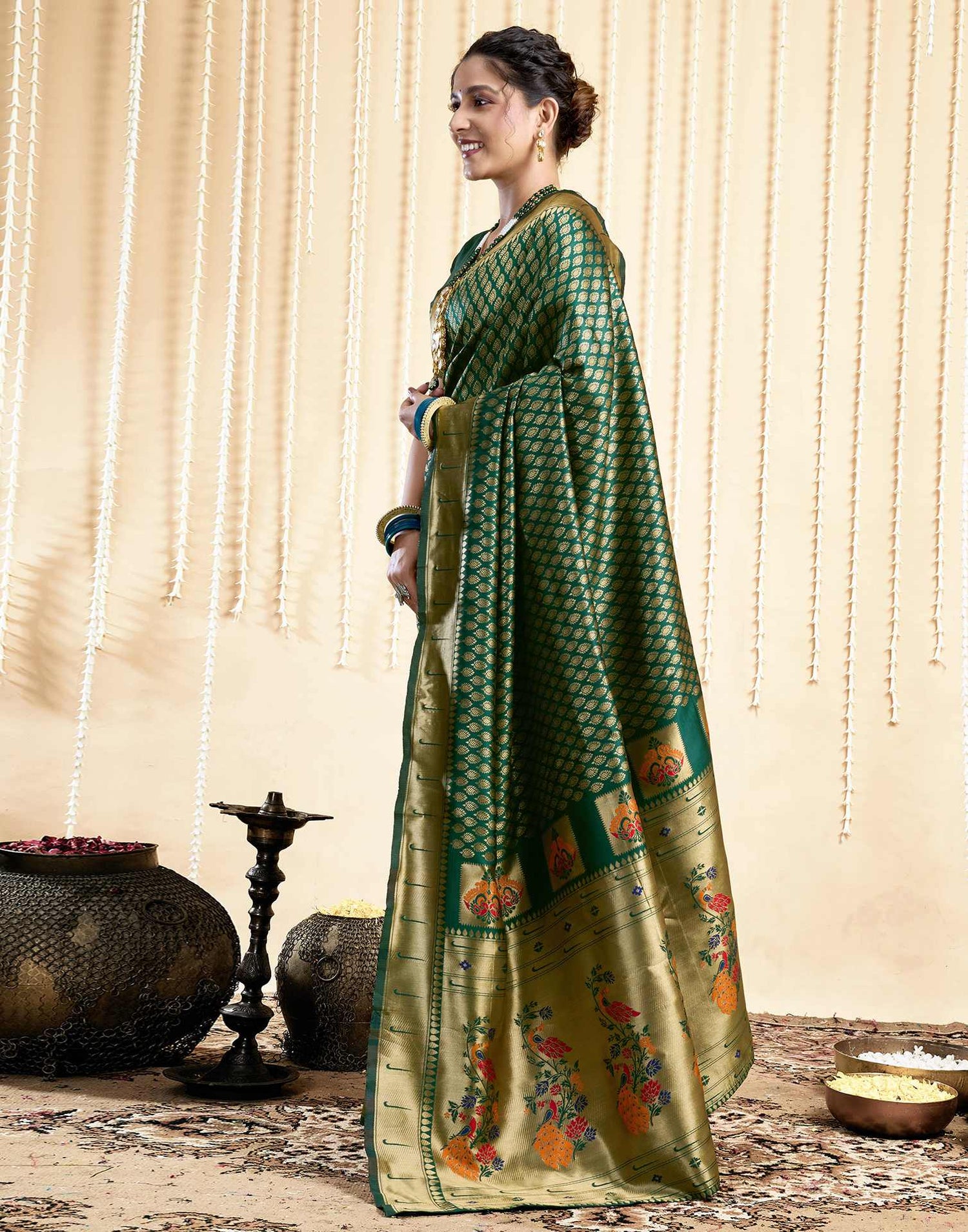 Dark Green Silk Woven Paithani Saree