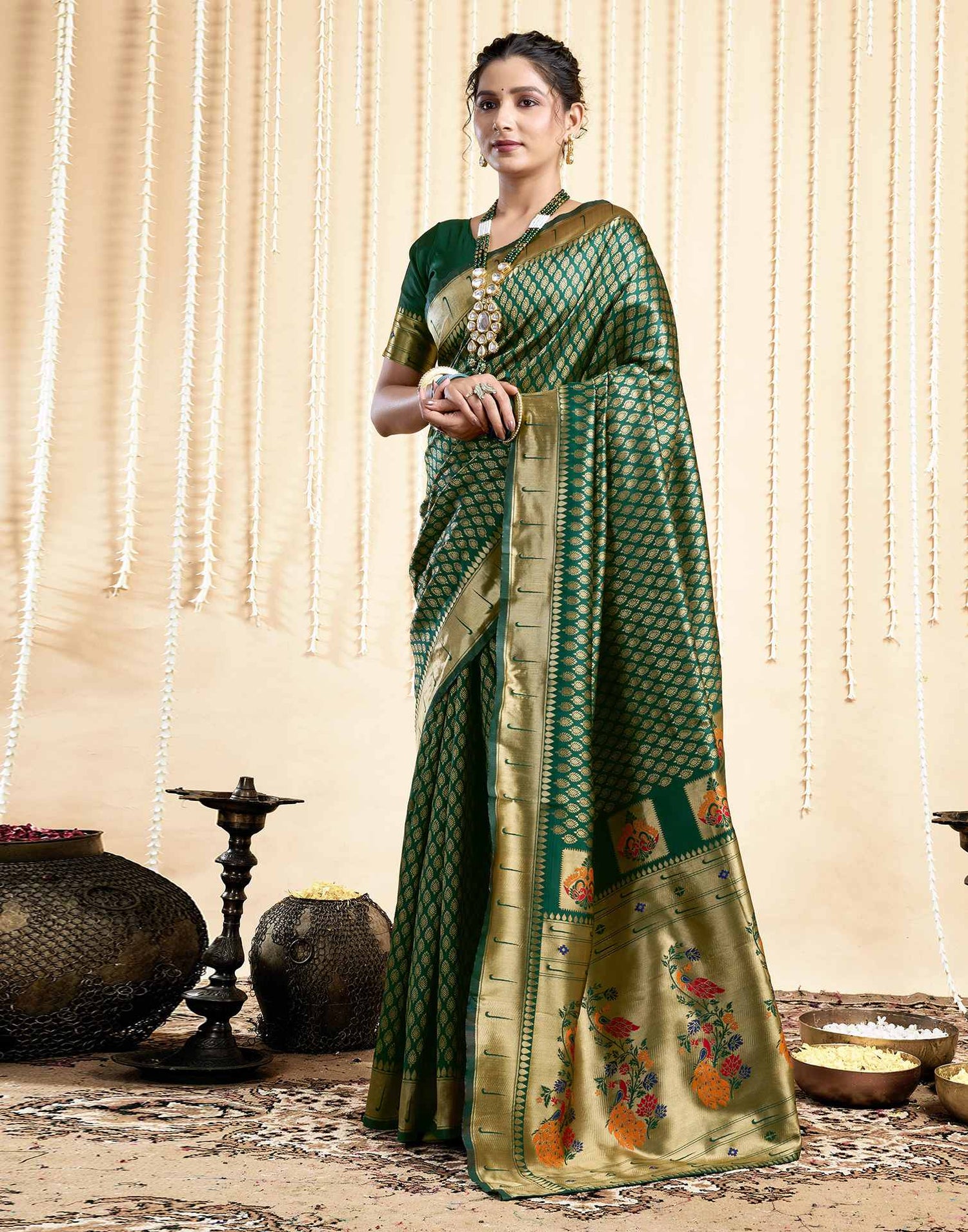 Dark Green Silk Woven Paithani Saree