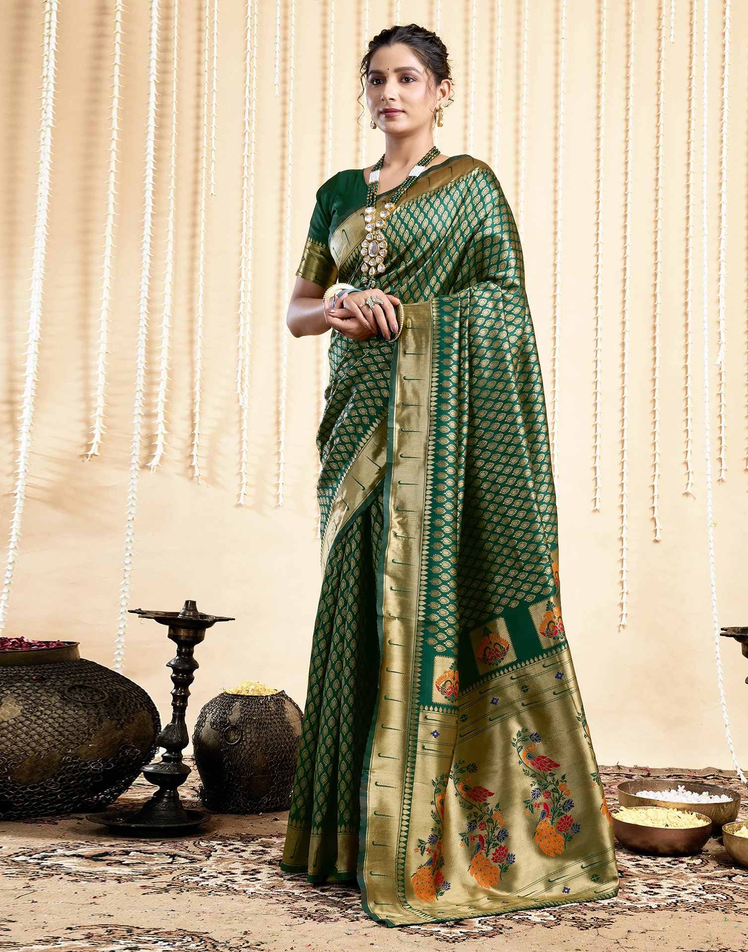 Dark Green Silk Woven Paithani Saree