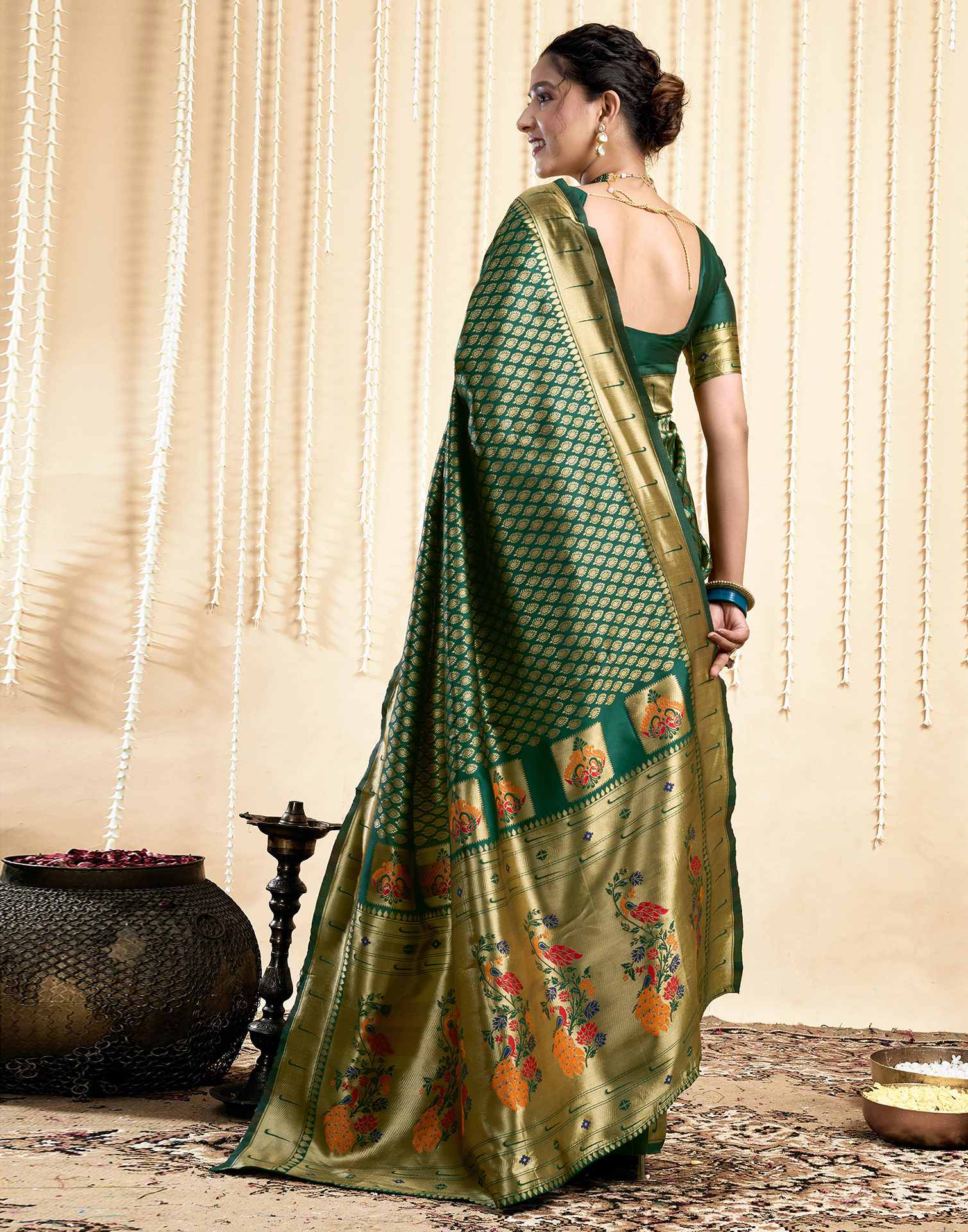 Dark Green Silk Woven Paithani Saree