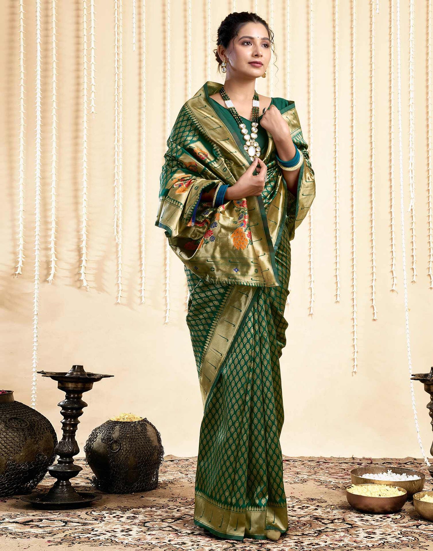 Dark Green Silk Woven Paithani Saree