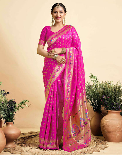 Bright Pink Silk Woven Paithani Saree