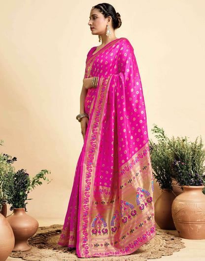 Bright Pink Silk Woven Paithani Saree