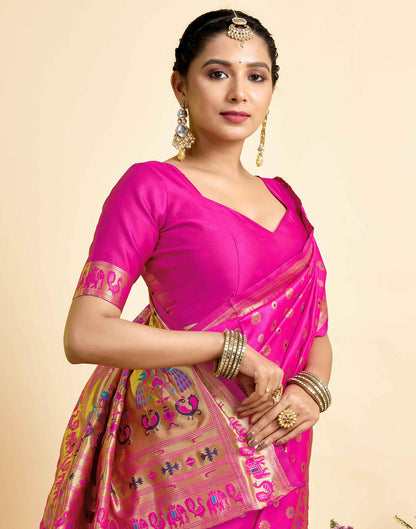 Bright Pink Silk Woven Paithani Saree