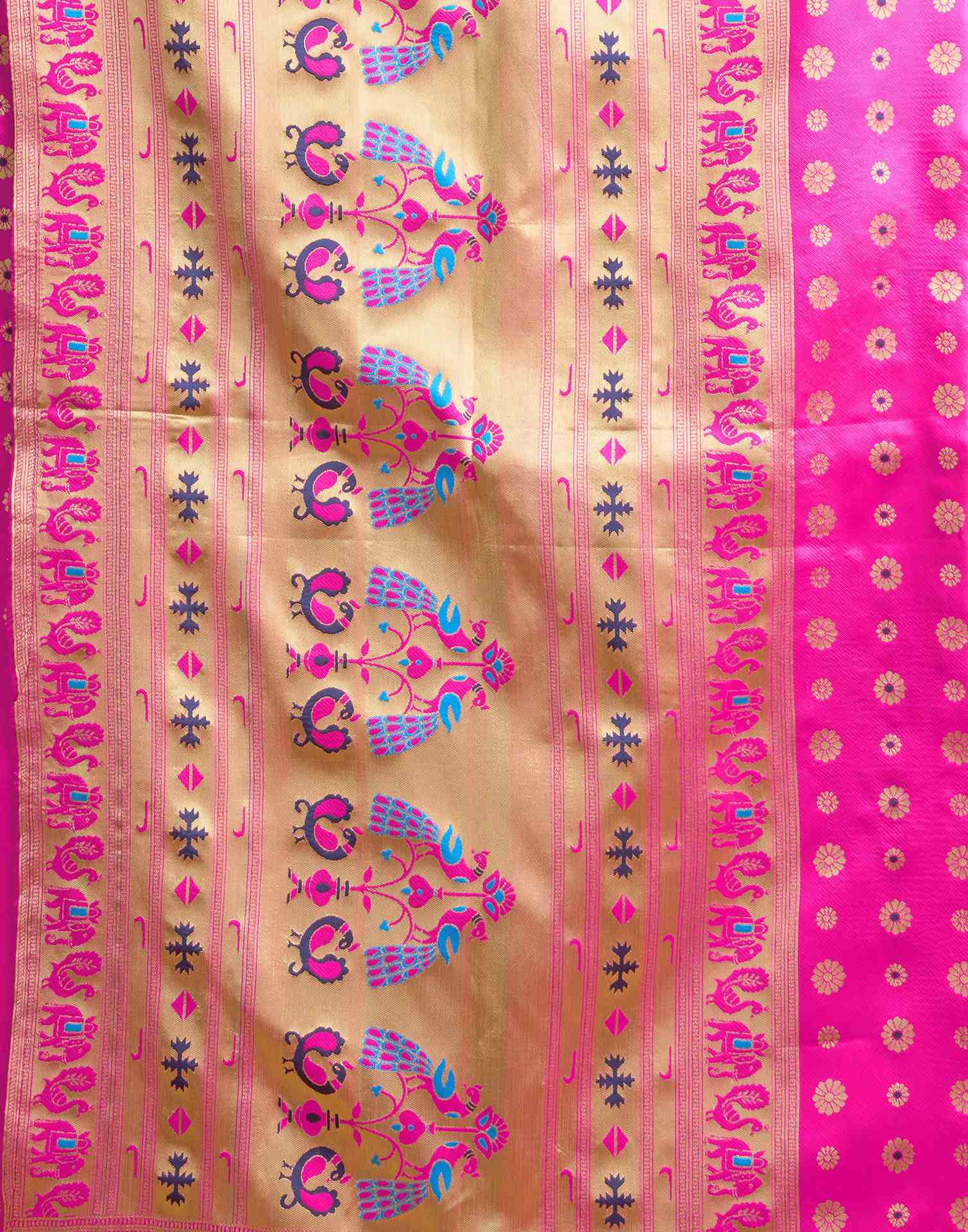 Bright Pink Silk Woven Paithani Saree