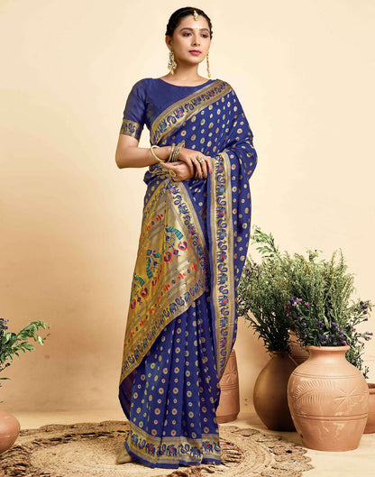 Navy Blue Silk Woven Paithani Saree