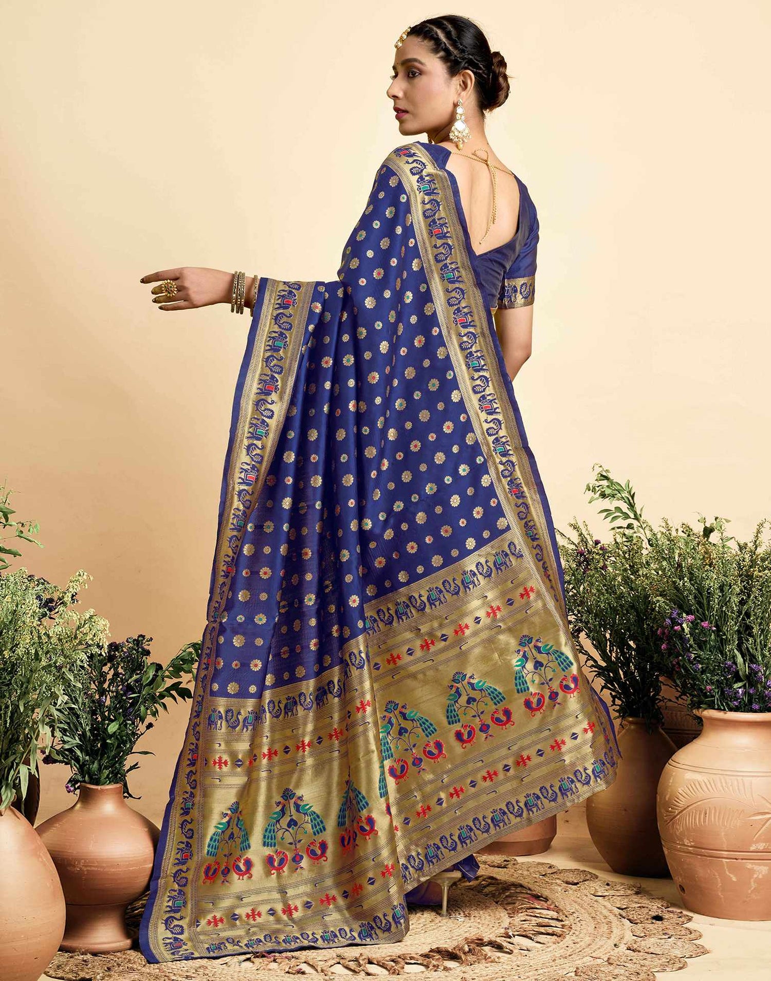 Navy Blue Silk Woven Paithani Saree