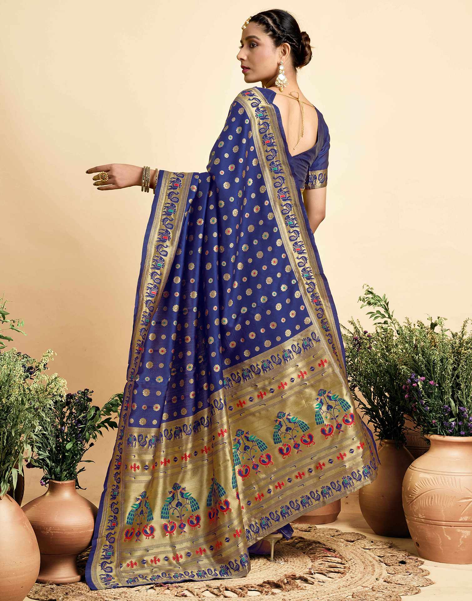 Navy Blue Silk Woven Paithani Saree