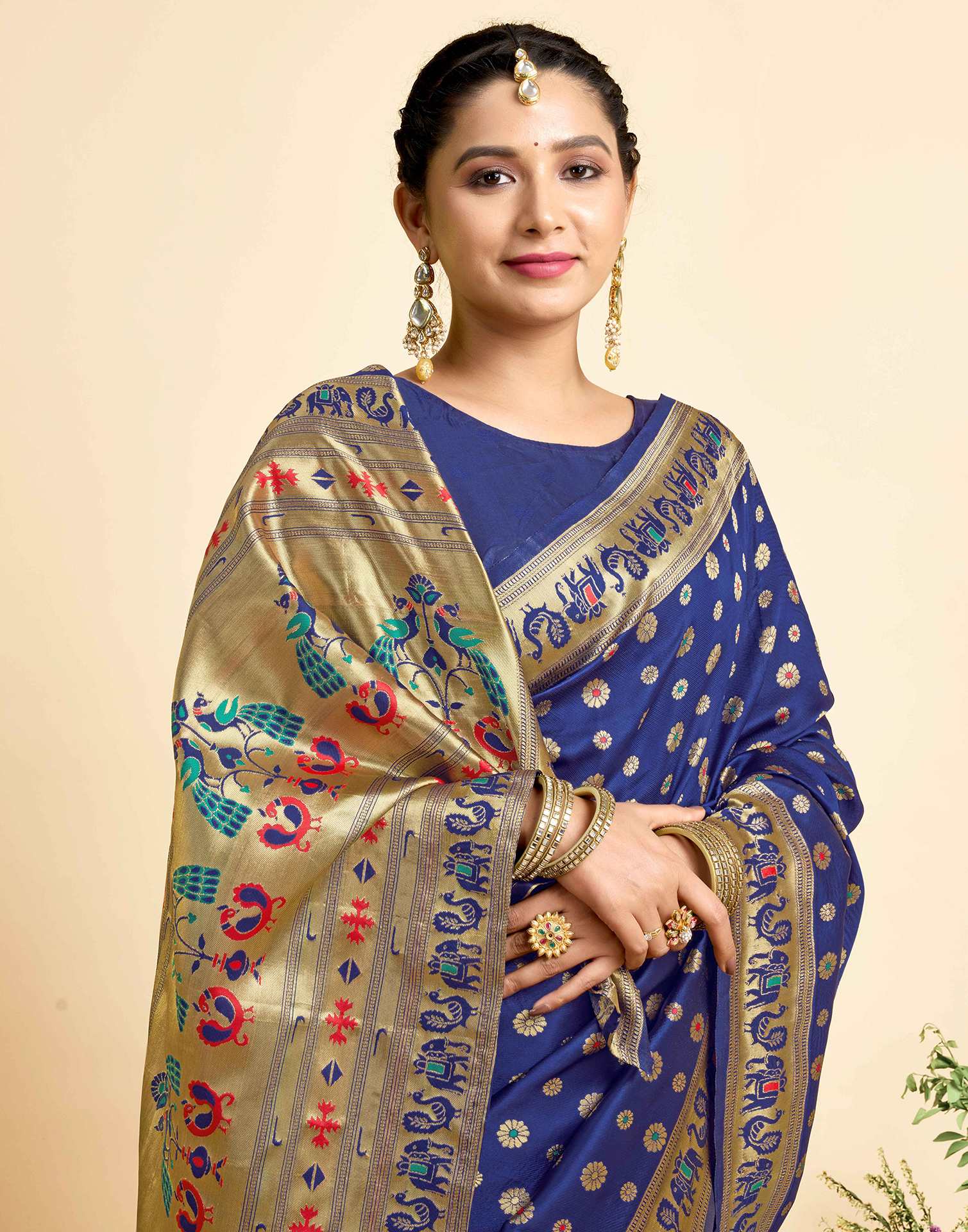 Navy Blue Silk Woven Paithani Saree
