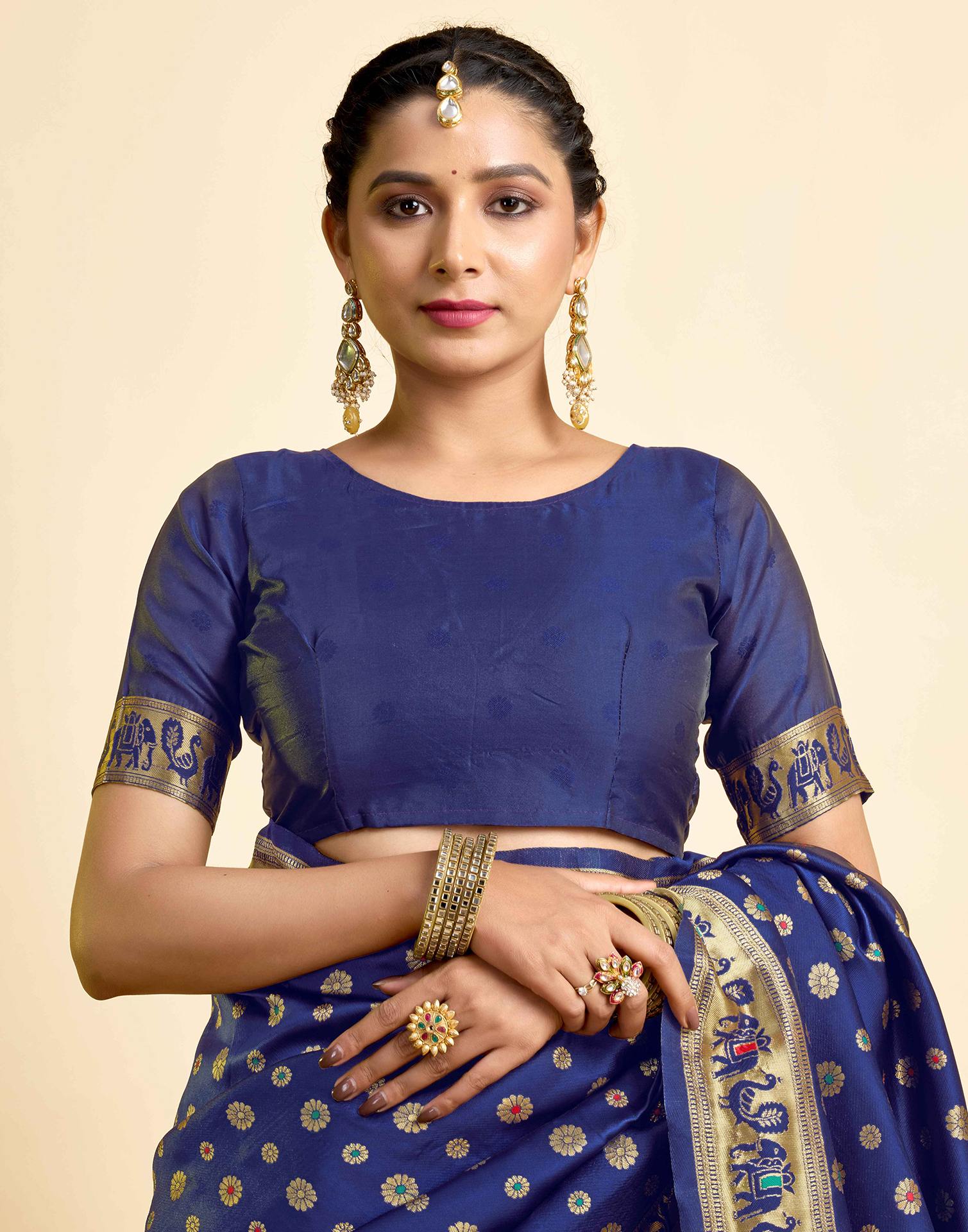 Navy Blue Silk Woven Paithani Saree