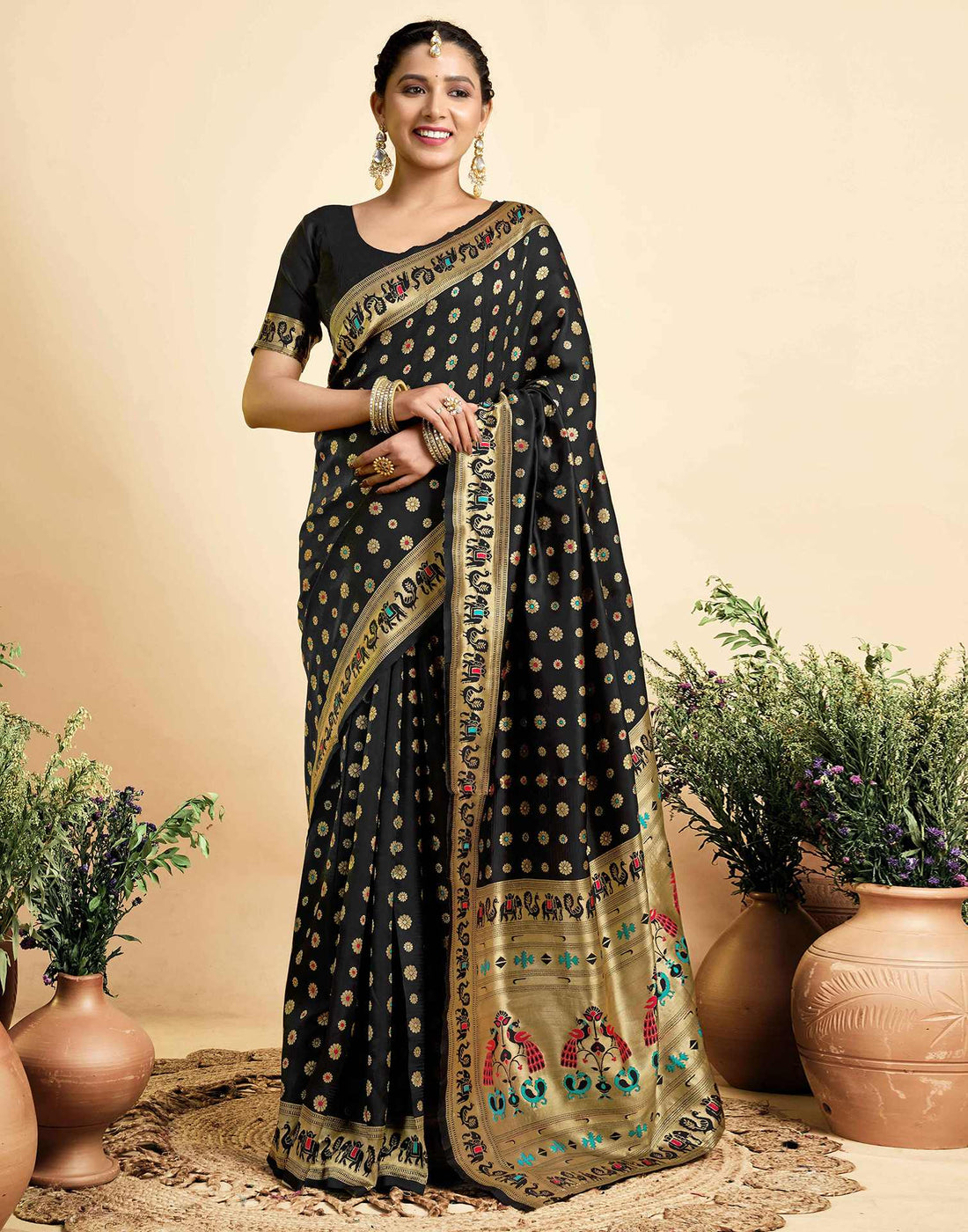 Black Silk Woven Paithani Saree