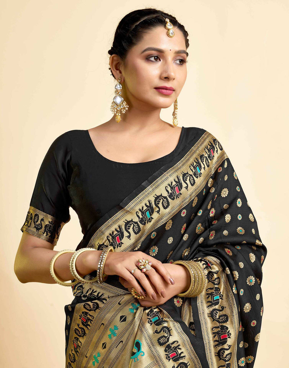 Black Silk Woven Paithani Saree