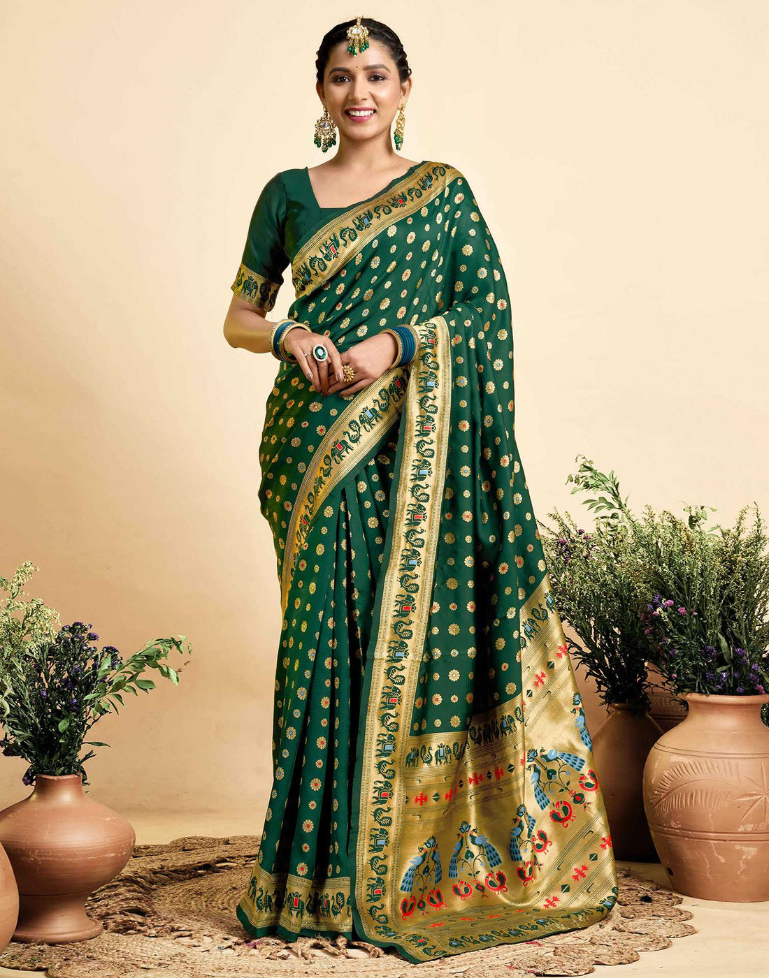 Dark Green Silk Woven Paithani Saree