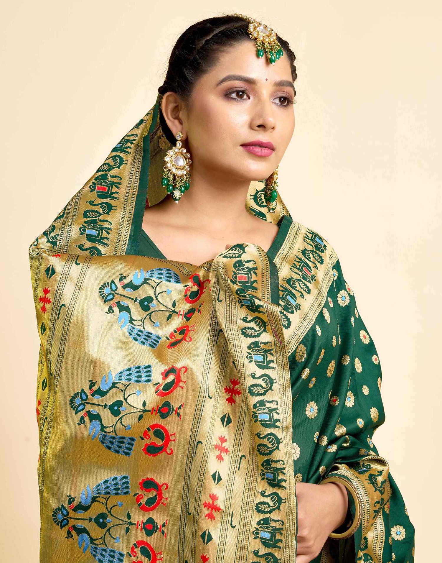 Dark Green Silk Woven Paithani Saree
