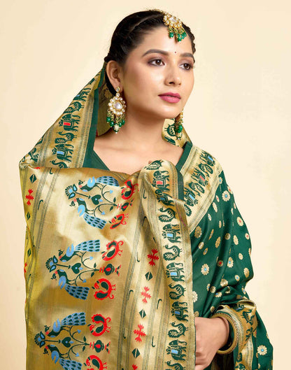 Dark Green Silk Woven Paithani Saree
