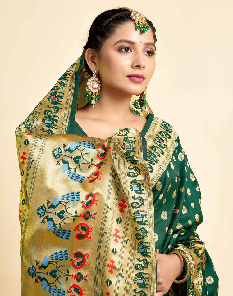 Dark Green Silk Woven Paithani Saree