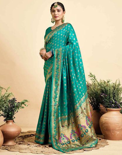 Teal Green Silk Woven Paithani Saree