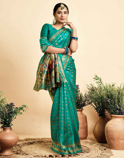 Teal Green Silk Woven Paithani Saree