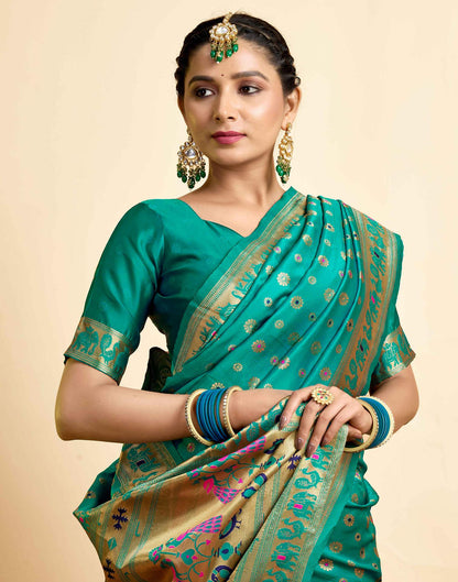 Teal Green Silk Woven Paithani Saree