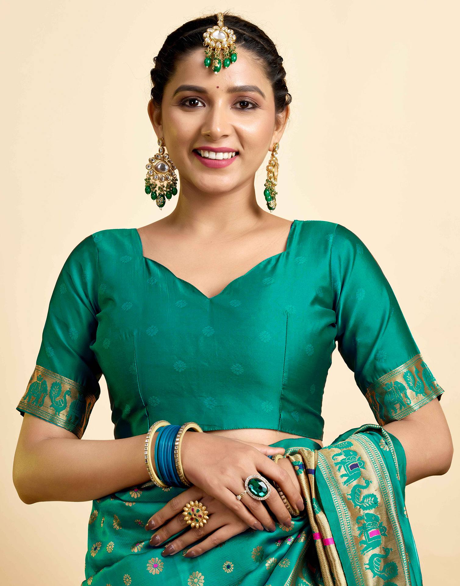 Teal Green Silk Woven Paithani Saree
