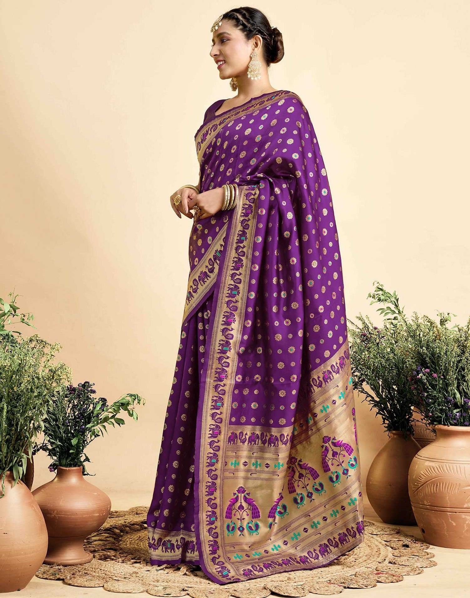 Dark Violet Silk Woven Paithani Saree