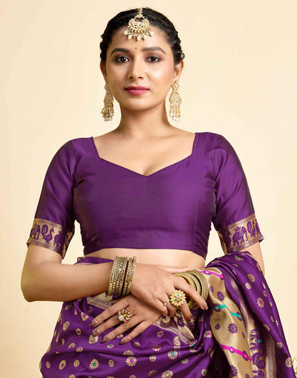 Dark Violet Silk Woven Paithani Saree