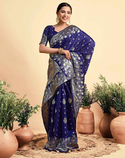 Navy Blue Silk Woven Saree