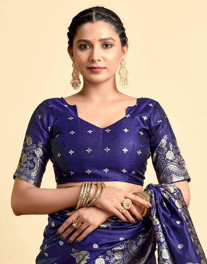 Navy Blue Silk Woven Saree