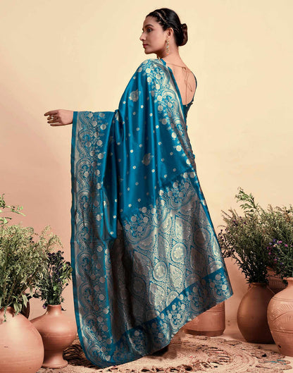 Teal Blue Silk Woven Saree