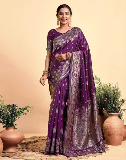 Dark Wine Silk Woven Saree