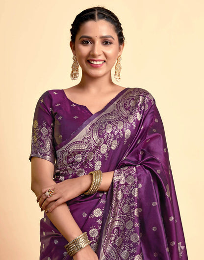 Dark Wine Silk Woven Saree