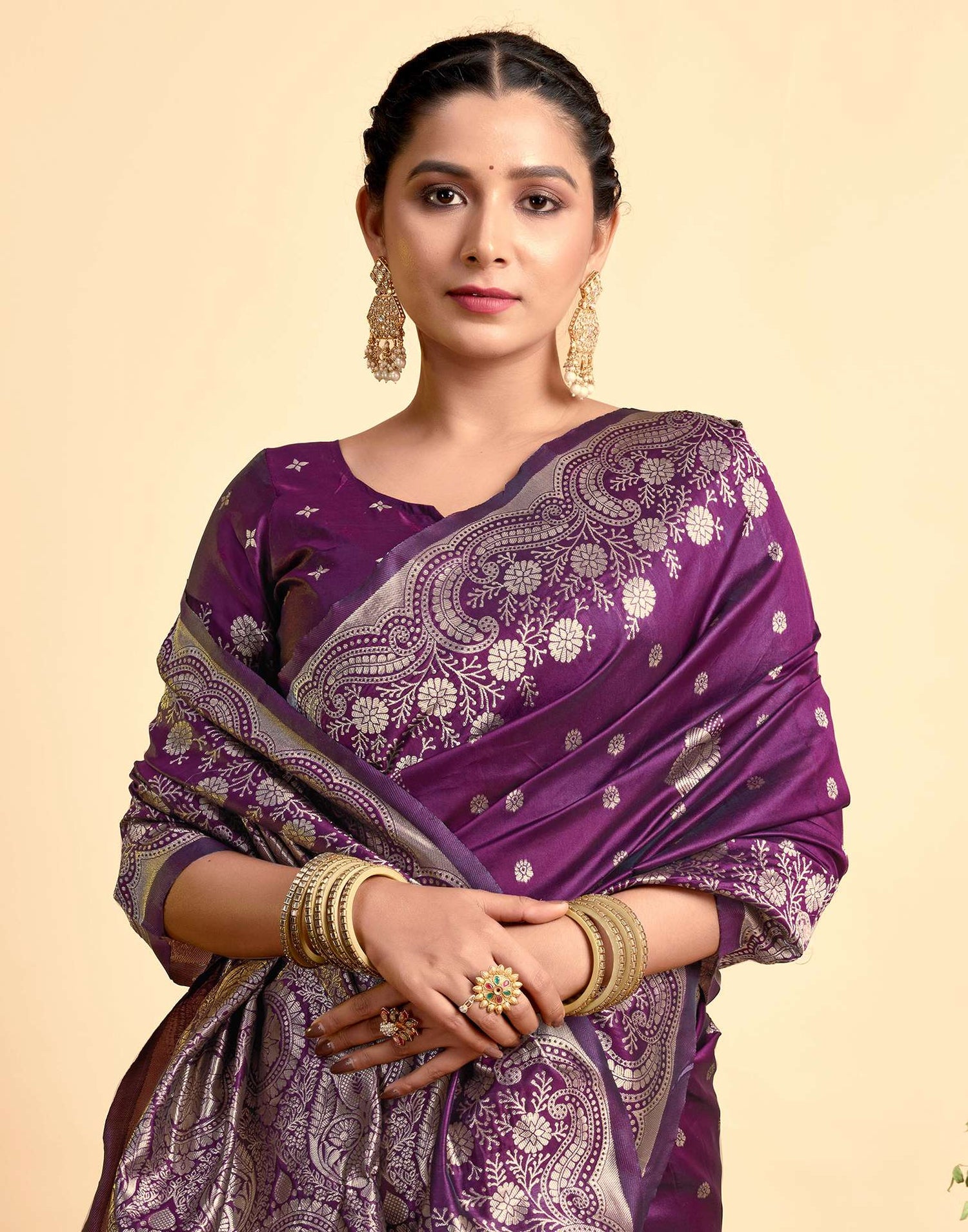 Dark Wine Silk Woven Saree