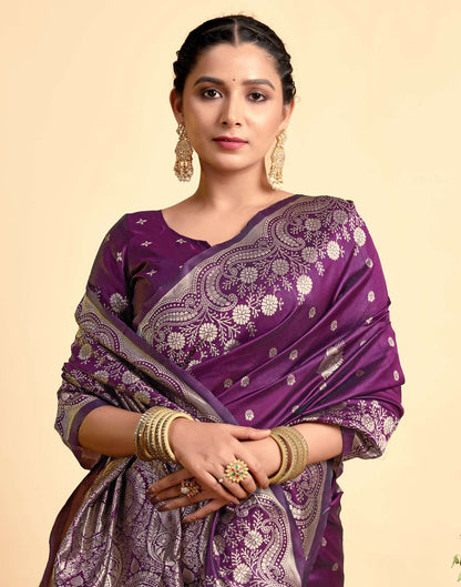 Dark Wine Silk Woven Saree