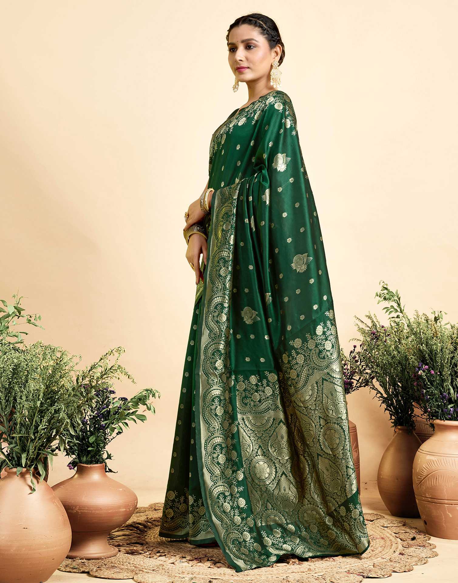 Dark Green Silk Woven Saree