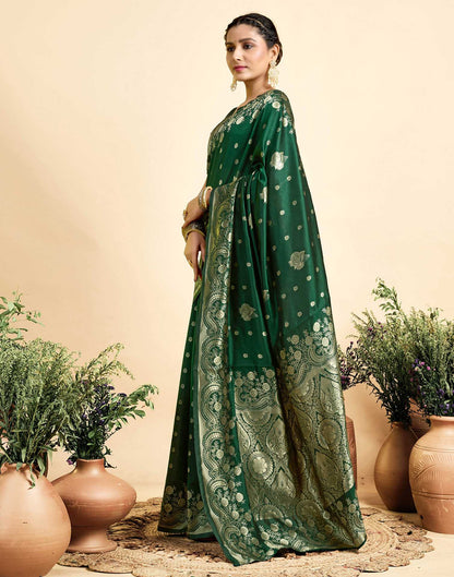 Dark Green Silk Woven Saree