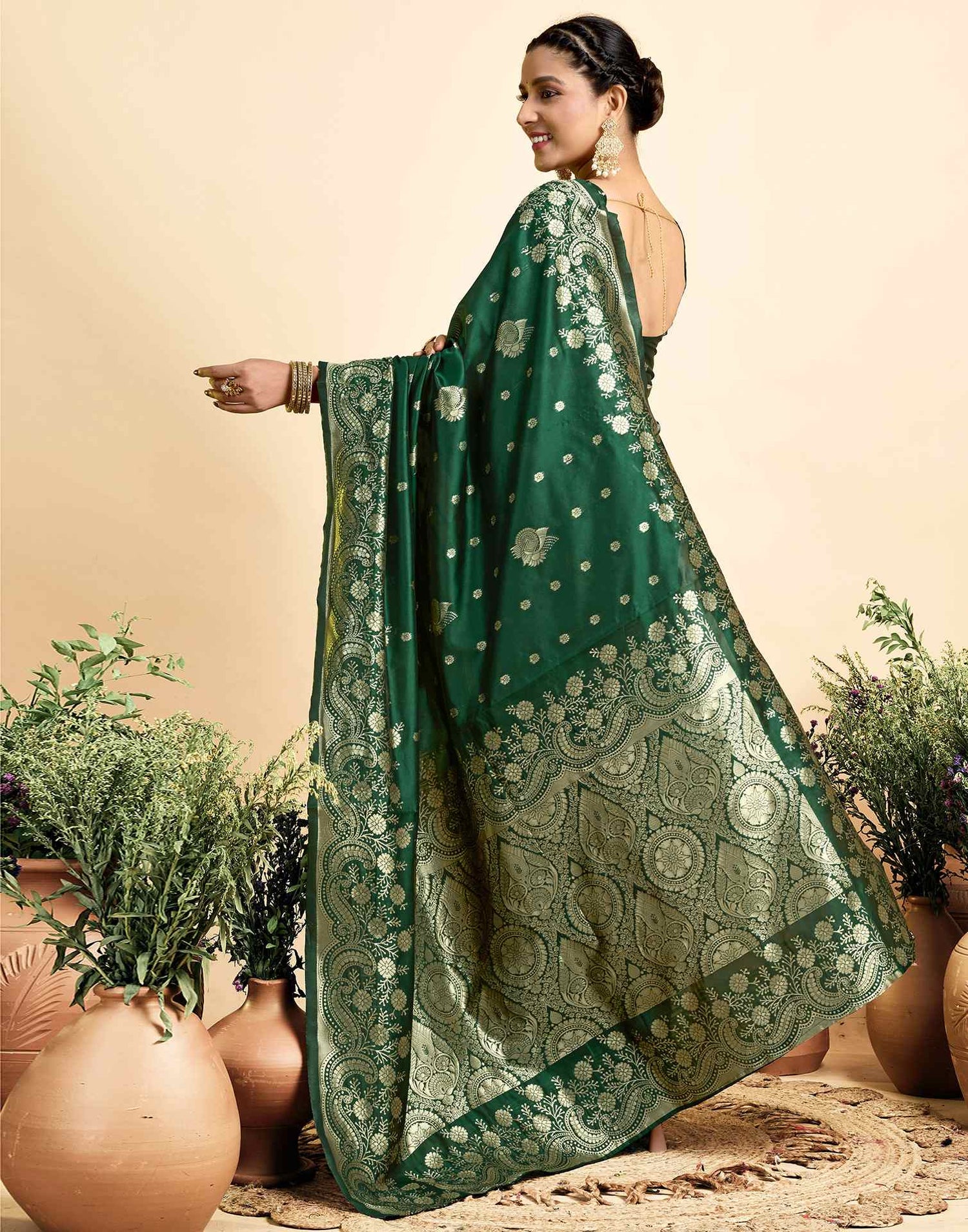 Dark Green Silk Woven Saree
