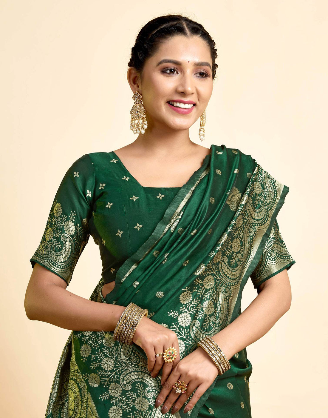 Dark Green Silk Woven Saree