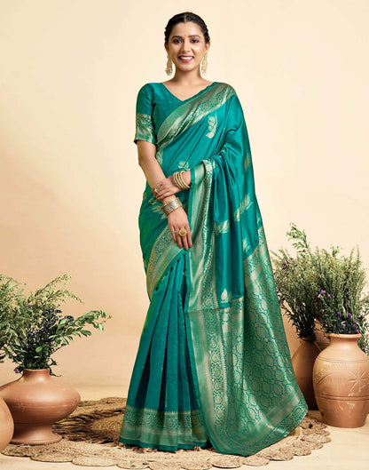 Teal Green Silk Woven Saree