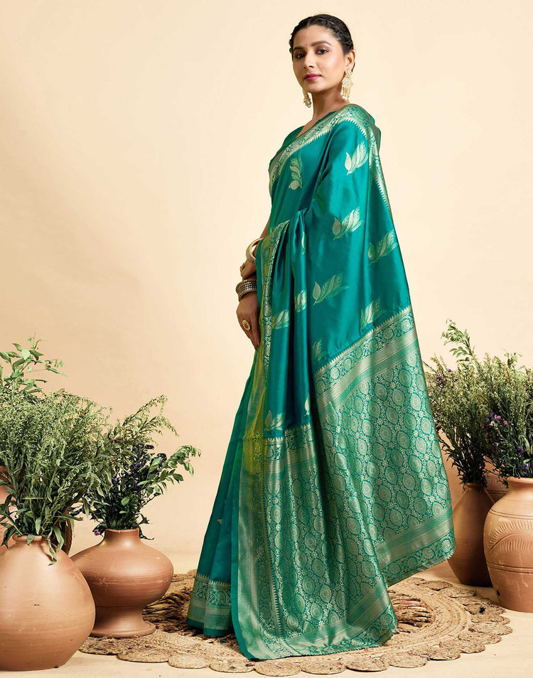Teal Green Silk Woven Banarasi Saree