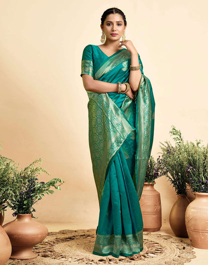 Teal Green Silk Woven Saree