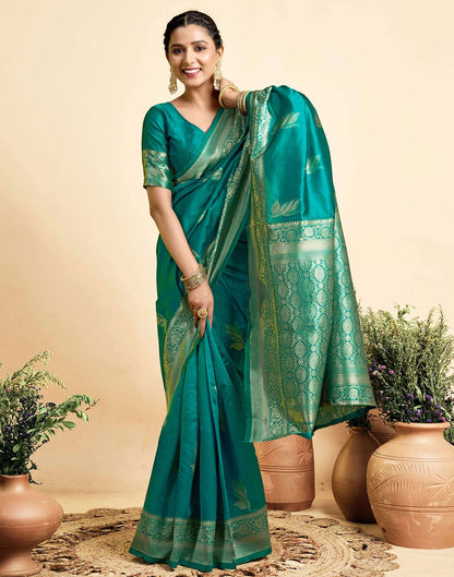 Teal Green Silk Woven Saree