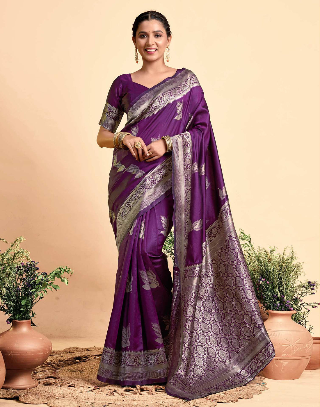 Dark Wine Silk Woven Saree