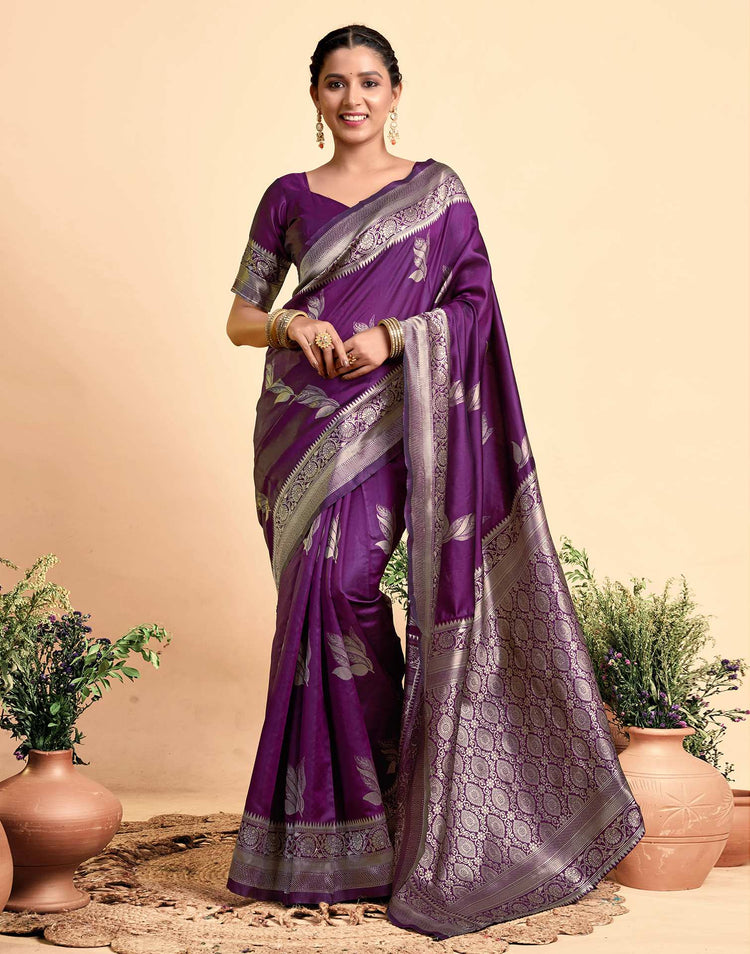 Dark Wine Silk Woven Banarasi Saree