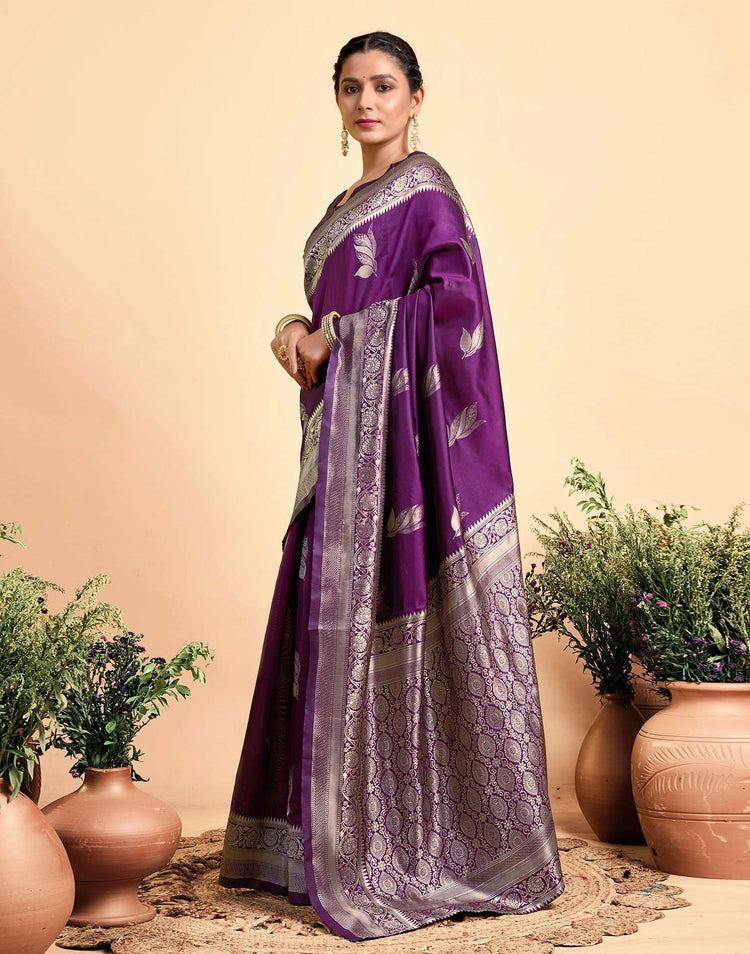 Dark Wine Silk Woven Banarasi Saree