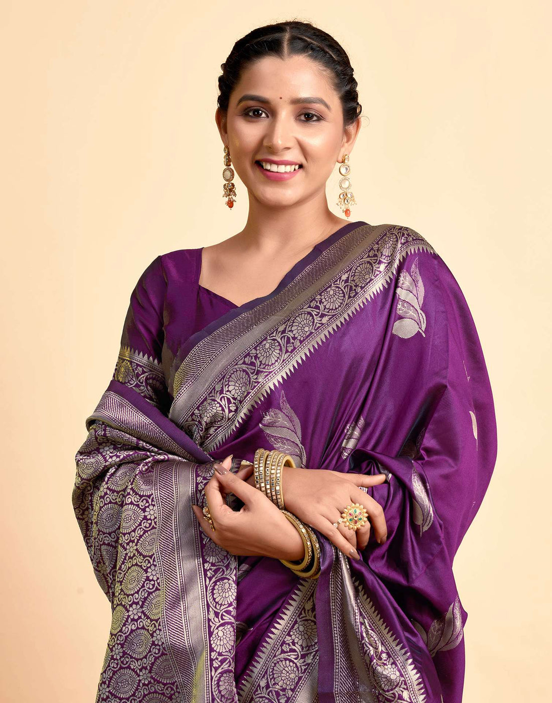 Dark Wine Silk Woven Saree